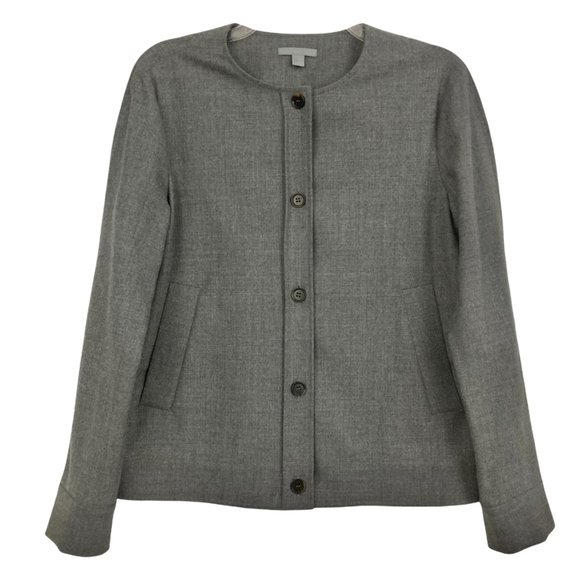 COS Lightweight Wool Shirt Jacket Size 4 Grey Button Up Collarless Shacket - Picture 1 of 9